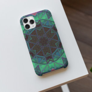 Capa Para iPhone 11 Mosaico Caleidoscópio Flor Verde Azul e Rosa