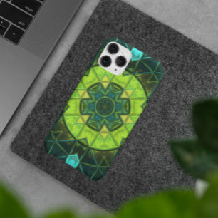 Capa Para iPhone 11 Mosaico Caleidoscópio Flor Verde e Azul