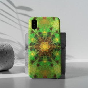Capa Para iPhone 11 Mosaico Caleidoscópio Flor Verde e Laranja