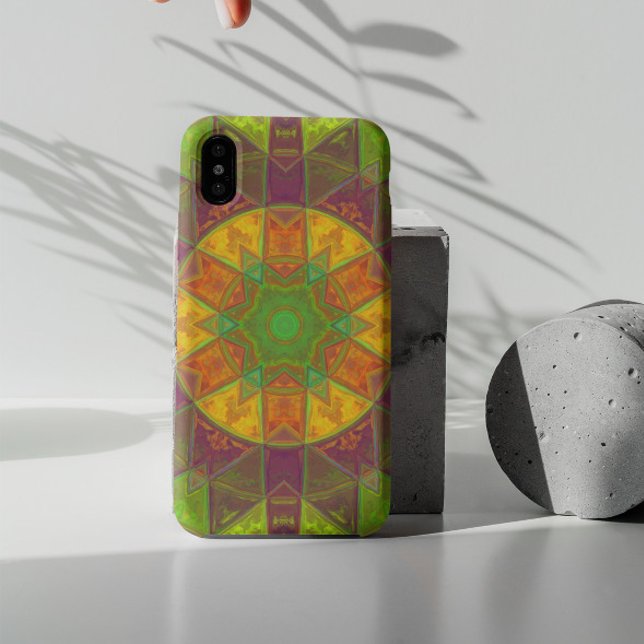 Capa Para iPhone 11 Mosaico Caleidoscópio Flor Verde Roxo e Laranja (Criador carregado)