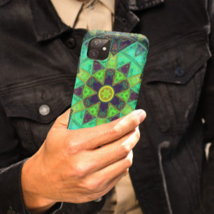 Capa Para iPhone 11 Mosaico Caleidoscópio Flor Verde Teal e Roxo