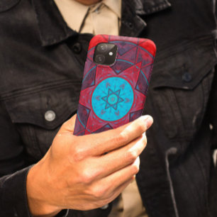 Capa Para iPhone 11 Mosaico Caleidoscópio Flor Vermelho e Azul