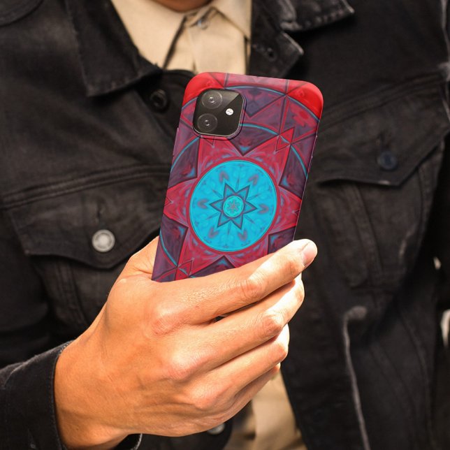 Capa Para iPhone 11 Mosaico Caleidoscópio Flor Vermelho e Azul (Criador carregado)