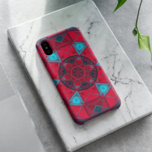 Capa Para iPhone 11 Mosaico Caleidoscópio Flor Vermelho e Azul