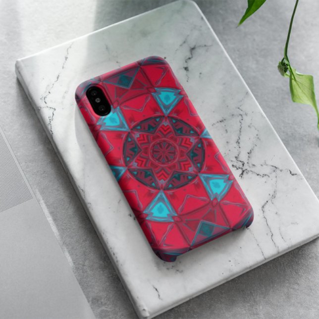 Capa Para iPhone 11 Mosaico Caleidoscópio Flor Vermelho e Azul (Criador carregado)