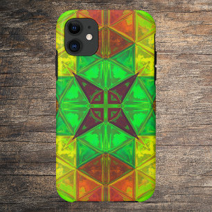 Capa Para iPhone 11 Mosaico Caleidoscópio Quadrado Amarelo Verde e Lar