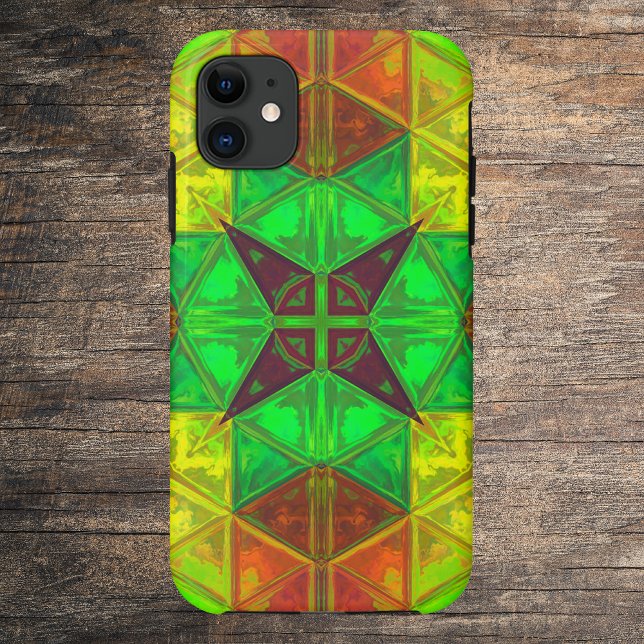 Capa Para iPhone 11 Mosaico Caleidoscópio Quadrado Amarelo Verde e Lar (Criador carregado)