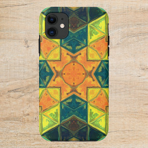 Capa Para iPhone 11 Mosaico Caleidoscópio Quadrado Laranja Amarelo e V