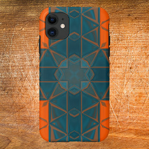 Capa Para iPhone 11 Mosaico Caleidoscópio Quadrado Laranja e Azul