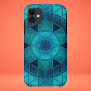 Capa Para iPhone 11 Mosaico - Flor de Mandala - Azul