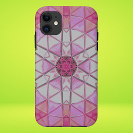 Capa Para iPhone 11 Mosaico Flor de Mandala, rosa e branco