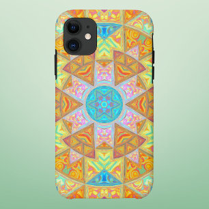 Capa Para iPhone 11 Mosaico Mandala Amarelo Cor-de-rosa e Azul