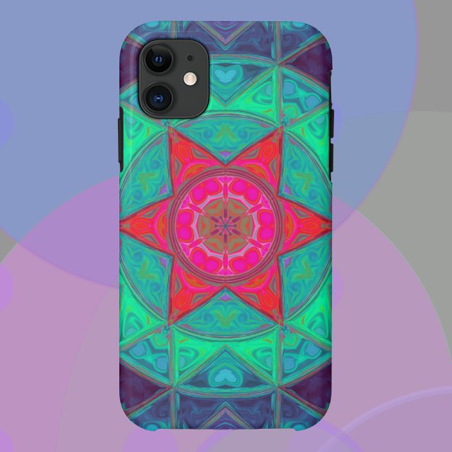Capa Para iPhone 11 Mosaico Mandala Azul Verde e Vermelho (Criador carregado)