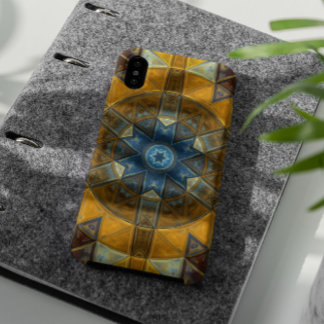 Capa Para iPhone 11 Mosaico Mandala Flor Amarelo e Azul