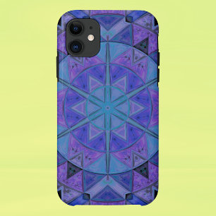 Capa Para iPhone 11 Mosaico Mandala Flor Azul e Roxo