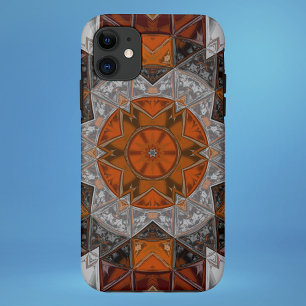 Capa Para iPhone 11 Mosaico Mandala Flor Laranja Branco e Preto
