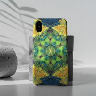 Capa Para iPhone 11 Mosaico Mandala Flor Verde Amarelo e Azul