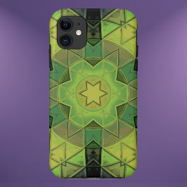 Capa Para iPhone 11 Mosaico Mandala Flor Verde Amarelo e Negro