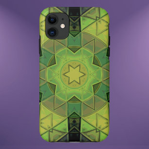 Capa Para iPhone 11 Mosaico Mandala Flor Verde Amarelo e Negro
