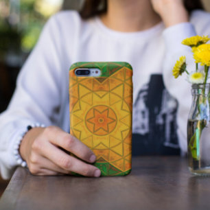 Capa Para iPhone 11 Mosaico Mandala Flor verde e amarelo