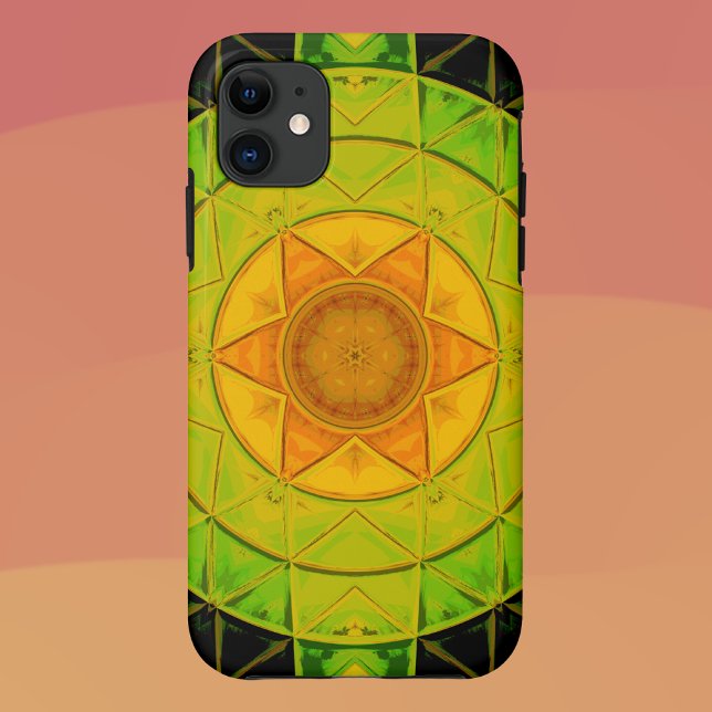 Capa Para iPhone 11 Mosaico Mandala Flor Verde Laranja e Preto (Criador carregado)