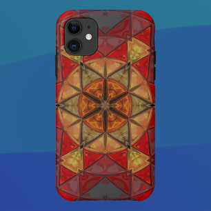 Capa Para iPhone 11 Mosaico Mandala Flor Vermelho Azul e Amarelo
