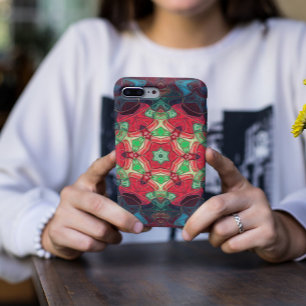 Capa Para iPhone 11 Mosaico Mandala Flor Vermelho Teal e Azul