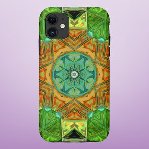 Capa Para iPhone 11 Mosaico Mandala Laranja e Verde