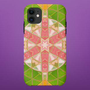 Capa Para iPhone 11 Mosaico Mandala Laranja Verde e Rosa