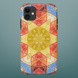 Capa Para iPhone 11 Mosaico Mandala Orange Blue e Yellow