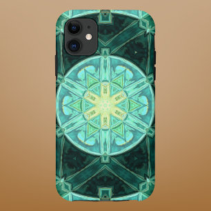Capa Para iPhone 11 Mosaico Mandala Teal e Amarelo