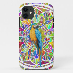 Capa Para iPhone 11 Mosaico Tropical – Mandala de Arara Azul e Amarela