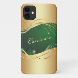 Capa Para iPhone 11 Motivo de Natal dourado com fundo verde...