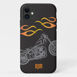 Capa Para iPhone 11 Motocicleta e chamas Orange Biker