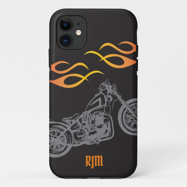 Capa Para iPhone 11 Motocicleta e chamas Orange Biker (Verso)