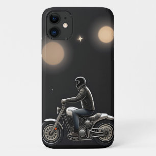 Capa Para iPhone 11 Motociclista Pilotando Sob o Céu ao Luar
