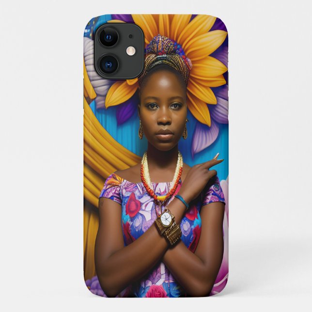 Capa Para iPhone 11 Mulher africana linda com um relógio (Verso)