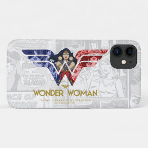 Capa Para iPhone 11 Mulher Maravilha atravessando armas na colagem de 