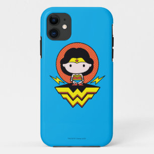 Capa Para iPhone 11 Mulher Maravilha Chibi com Bolinhas e logotipo