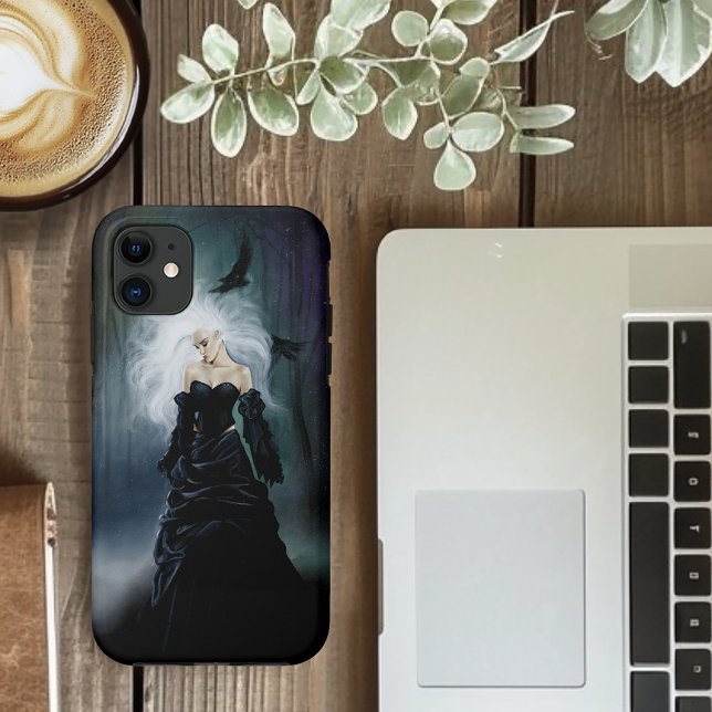 Capa Para iPhone 11 Mulher Negra Gótica da Floresta de Ravens (Criador carregado)