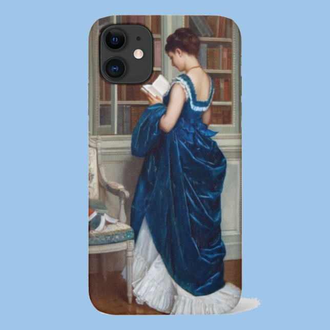Capa Para iPhone 11 Mulher Vitoriana Elegante Lendo na Biblioteca (Criador carregado)