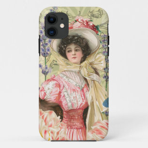 Capa Para iPhone 11 Mulher Vitoriana Floral Rosa Regência