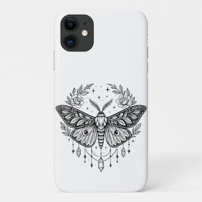 Capa Para iPhone 11 Mystical Gothic Moth Botanical Celestial Line Art (Verso)