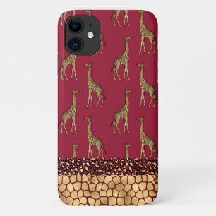 Capa Para iPhone 11 Na moda Burgundy da Giraffe Dourada