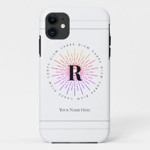 Capa Para iPhone 11 Na moda Carpe Diem Sun Símbolo Monograma Branco