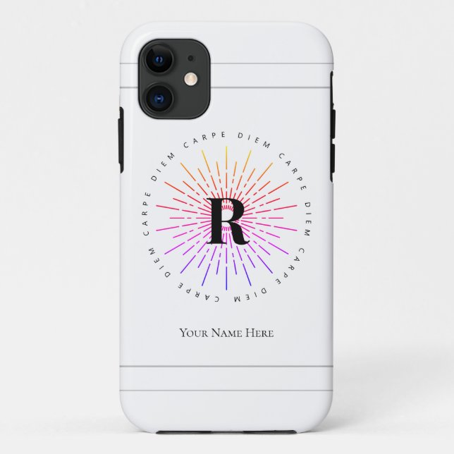 Capa Para iPhone 11 Na moda Carpe Diem Sun Símbolo Monograma Branco (Verso)