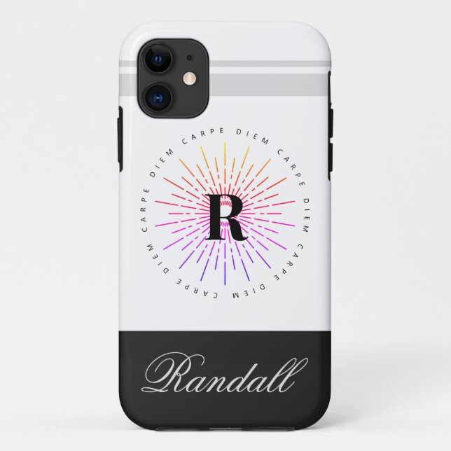 Capa Para iPhone 11 Na moda Carpe Diem Sun Símbolo Monograma Nome (Verso)