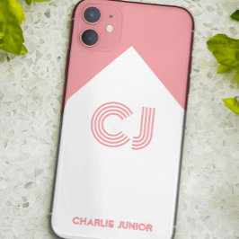 Capa Para iPhone 11 na moda cor-de-rosa branca e esbranquiçada monogra