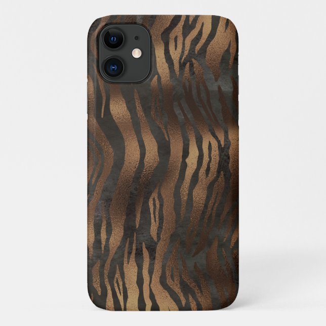Capa Para iPhone 11 Na moda de Bronze Preto-Chic Tiger Elegante (Verso)