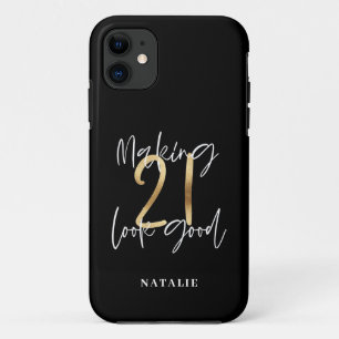 Capa Para iPhone 11 na moda de script moderno aniversário de 21 anos 